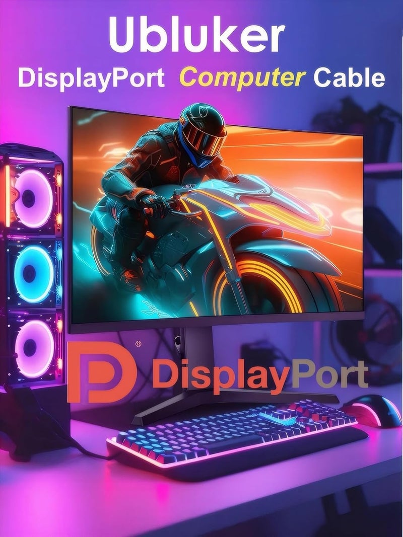 Ubluker 10K 8K DisplayPort 2.1 Cable 54Gbps 33 FT, Certified DP to DP Cord 4K 240Hz 165Hz 144Hz 120Hz 10K 8K 120Hz Nylon Braided UHBR HDCP2.3 FreeSync G-Sync RTX5090 Gaming Monitor PC Projector - Image 3